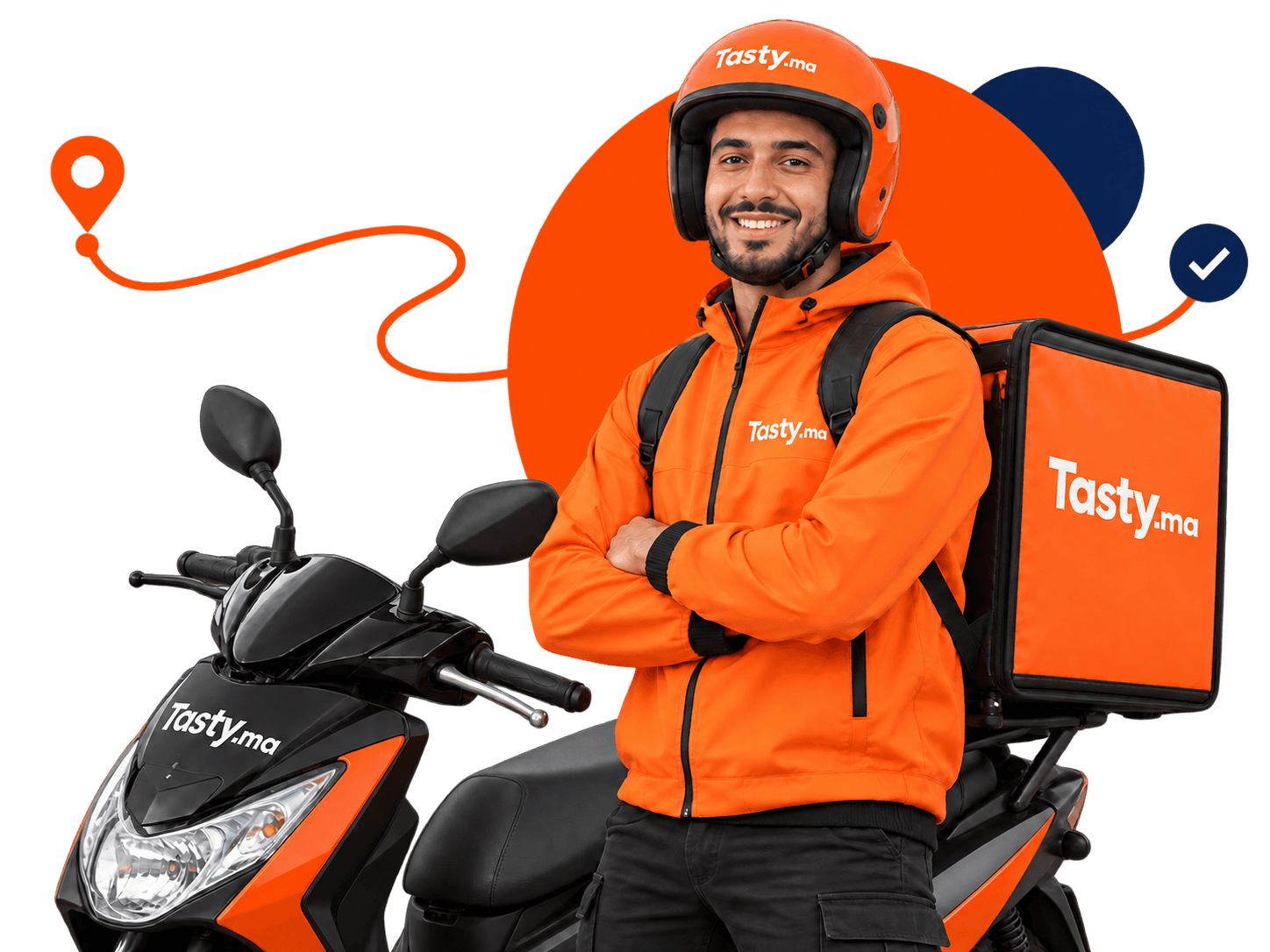 Livreur Tasty souriant sur son scooter